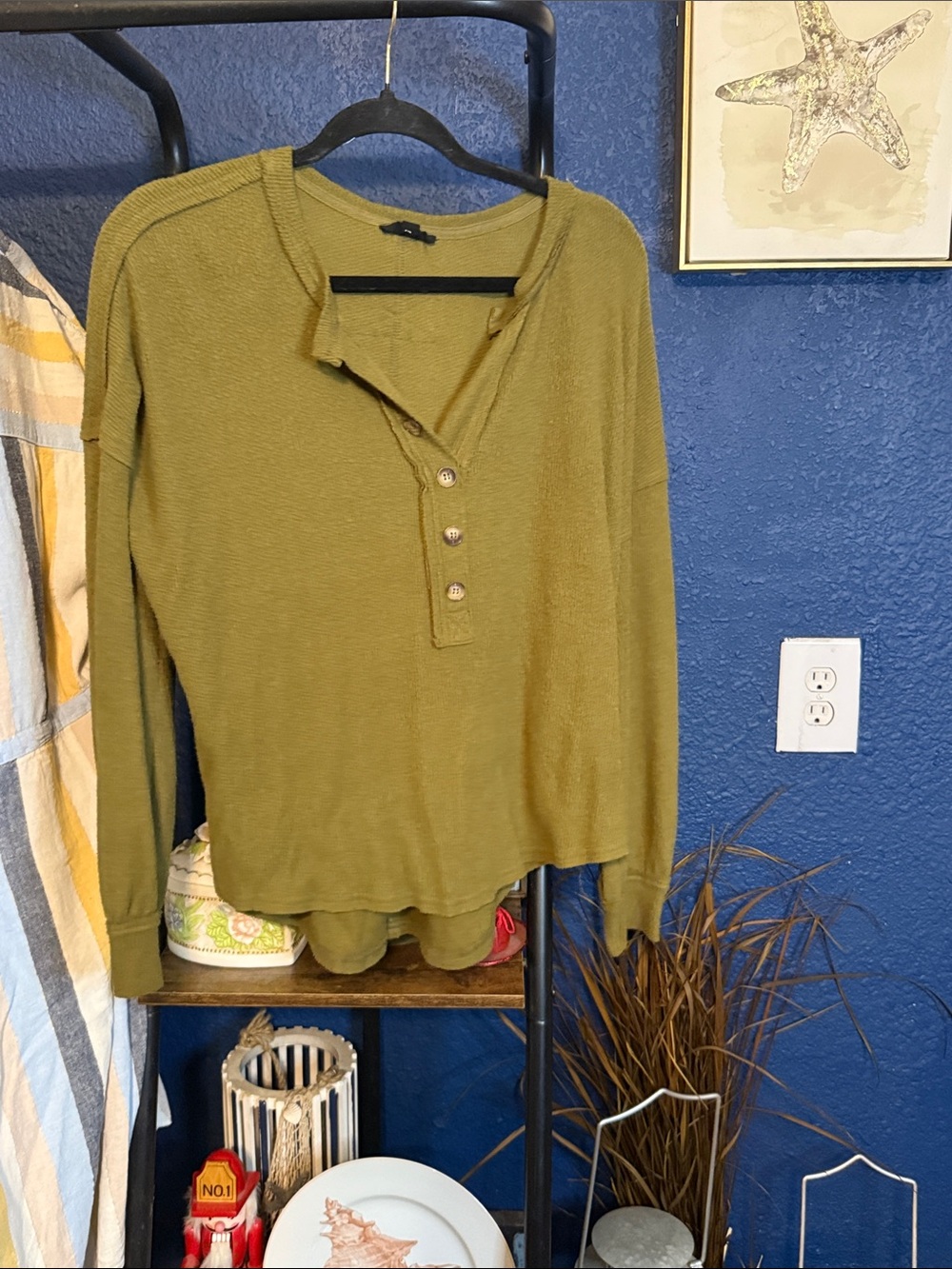 Blu Pepper Olive Green Long Sleeve Henley Top